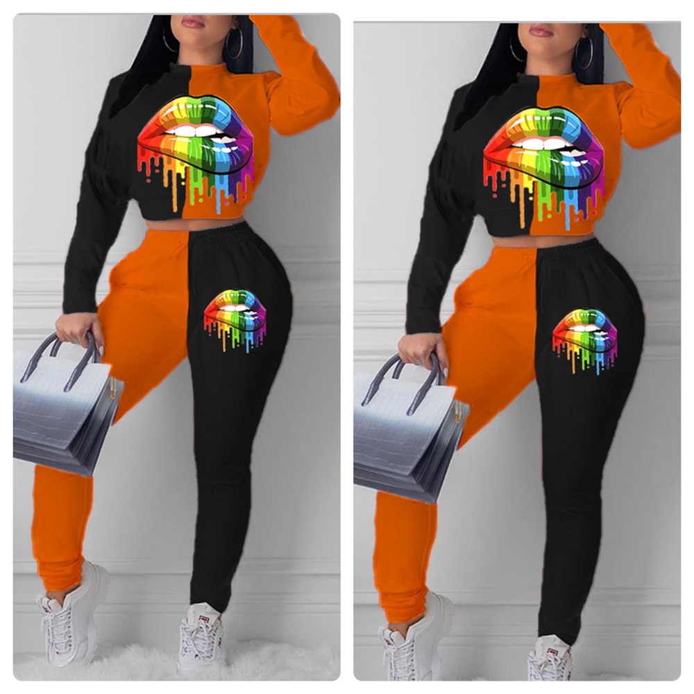 Orange Lip Printed Two- Piece